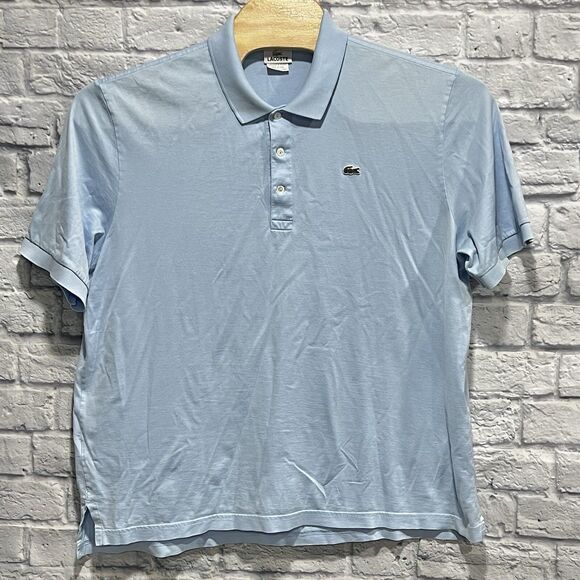 Lacoste Men Short Sleeve Cotton Light Blue Polo Button Logo Shirt Size 8 2XL - Picture 2 of 9